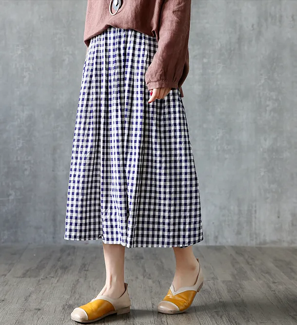 Plaid Casual Cotton linen loose fitting Women's Skirts  DZA2005263