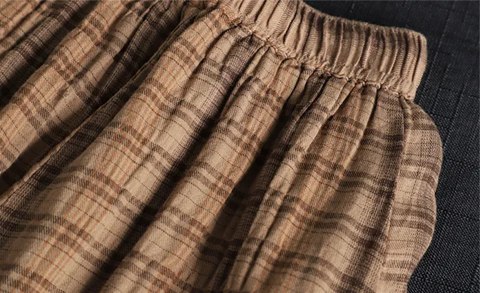 Plaid Casual Cotton Linen loose fitting Women's Skirts DZA2007211