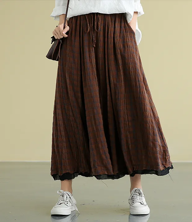 Plaid Casual Cotton Linen loose fitting Women's Skirts DZA2007211