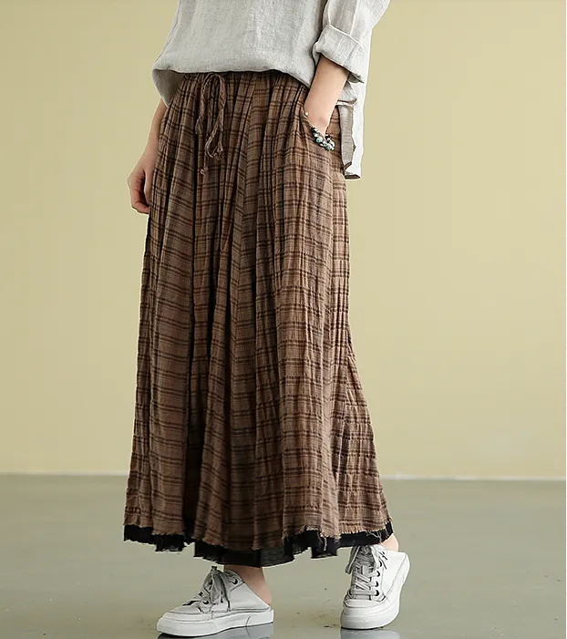 Plaid Casual Cotton Linen loose fitting Women's Skirts DZA2007211