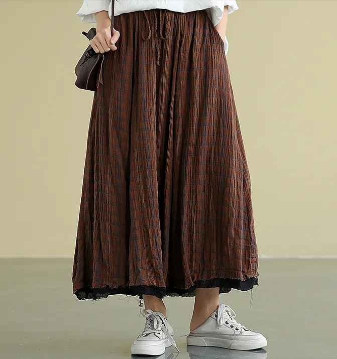 Plaid Casual Cotton Linen loose fitting Women's Skirts DZA2007211