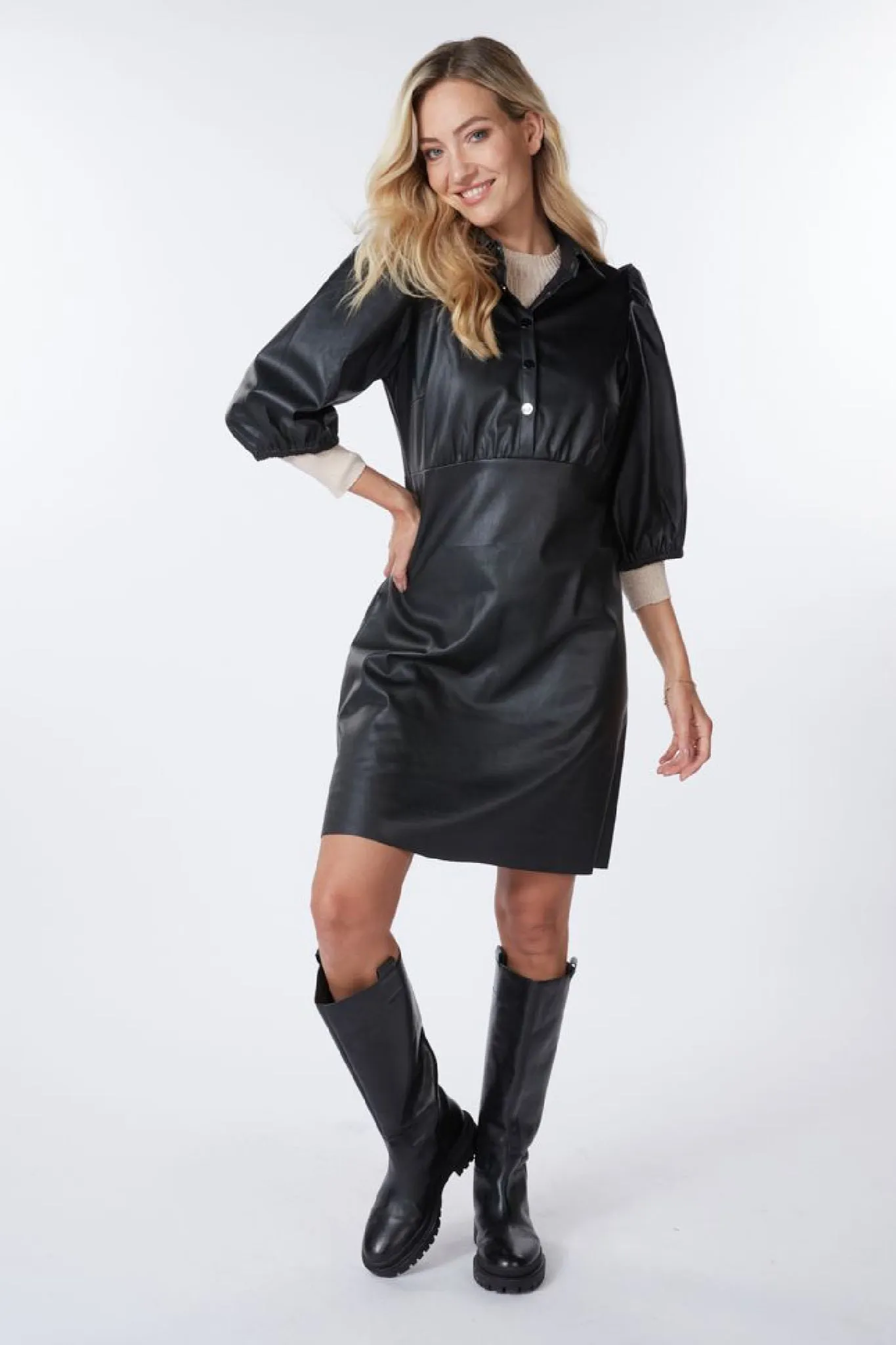 Pleather Puff Sleeve Dress