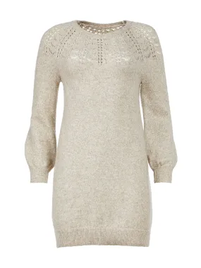 Pointelle Yoke Sweater Dress in Heather Camel