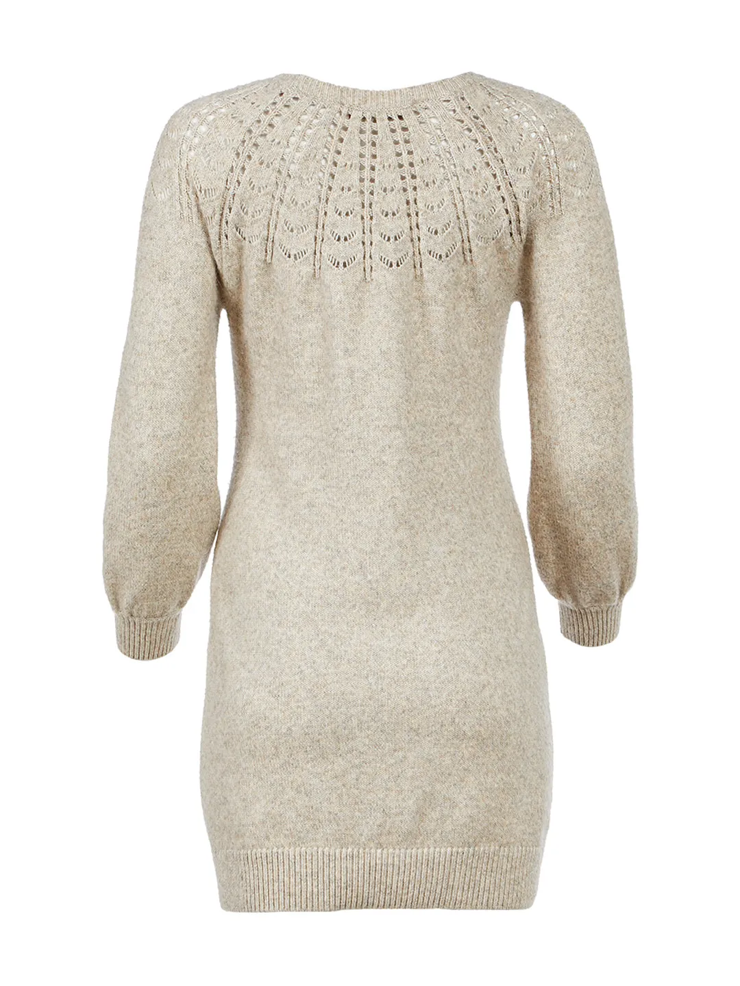 Pointelle Yoke Sweater Dress in Heather Camel