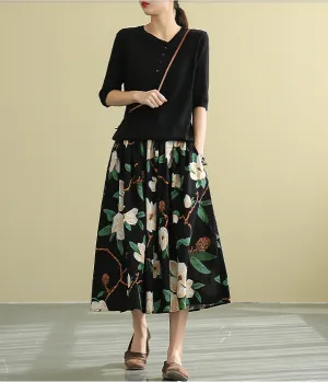 Print Casual Cotton Linen loose fitting Women's Skirts DZA2007131