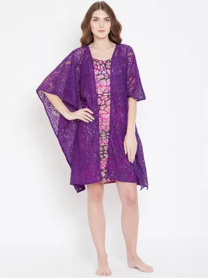 Purple Lace Kaftan Gownset - (Clearance - Final Sale)