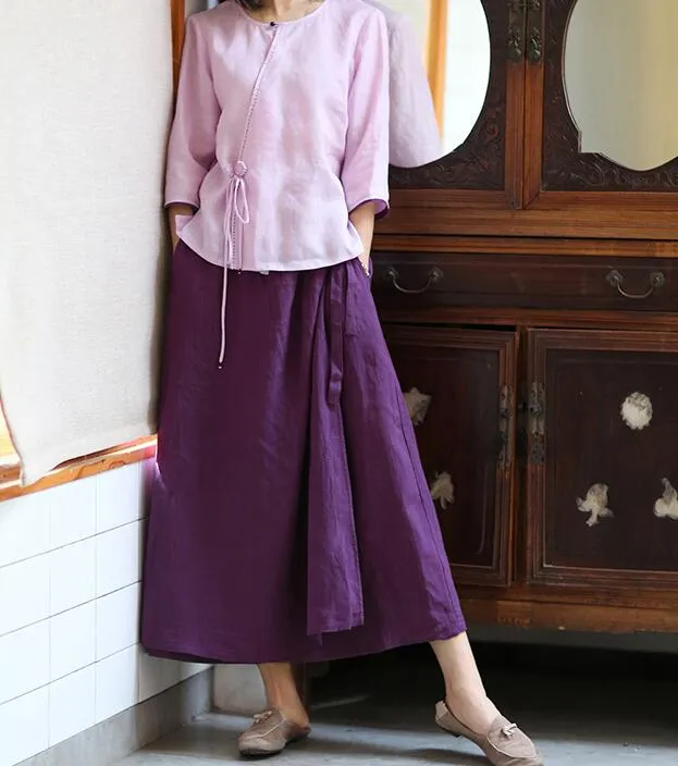 Purple Summer Casual linen loose fitting Women's Skirts  DZA2005106