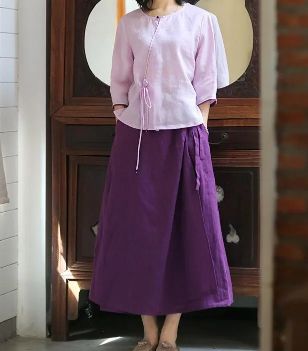 Purple Summer Casual linen loose fitting Women's Skirts  DZA2005106