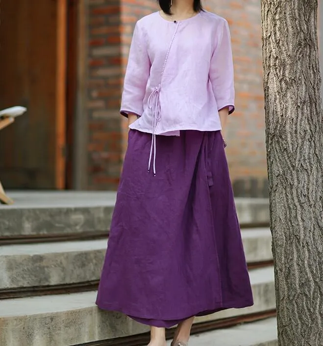 Purple Summer Casual linen loose fitting Women's Skirts  DZA2005106