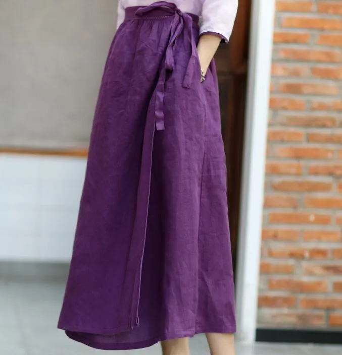 Purple Summer Casual linen loose fitting Women's Skirts  DZA2005106