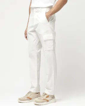 Rare Rabbit Mens Apex Light White Cotton Linen Solid Cargo Style Regular Fit Trouser