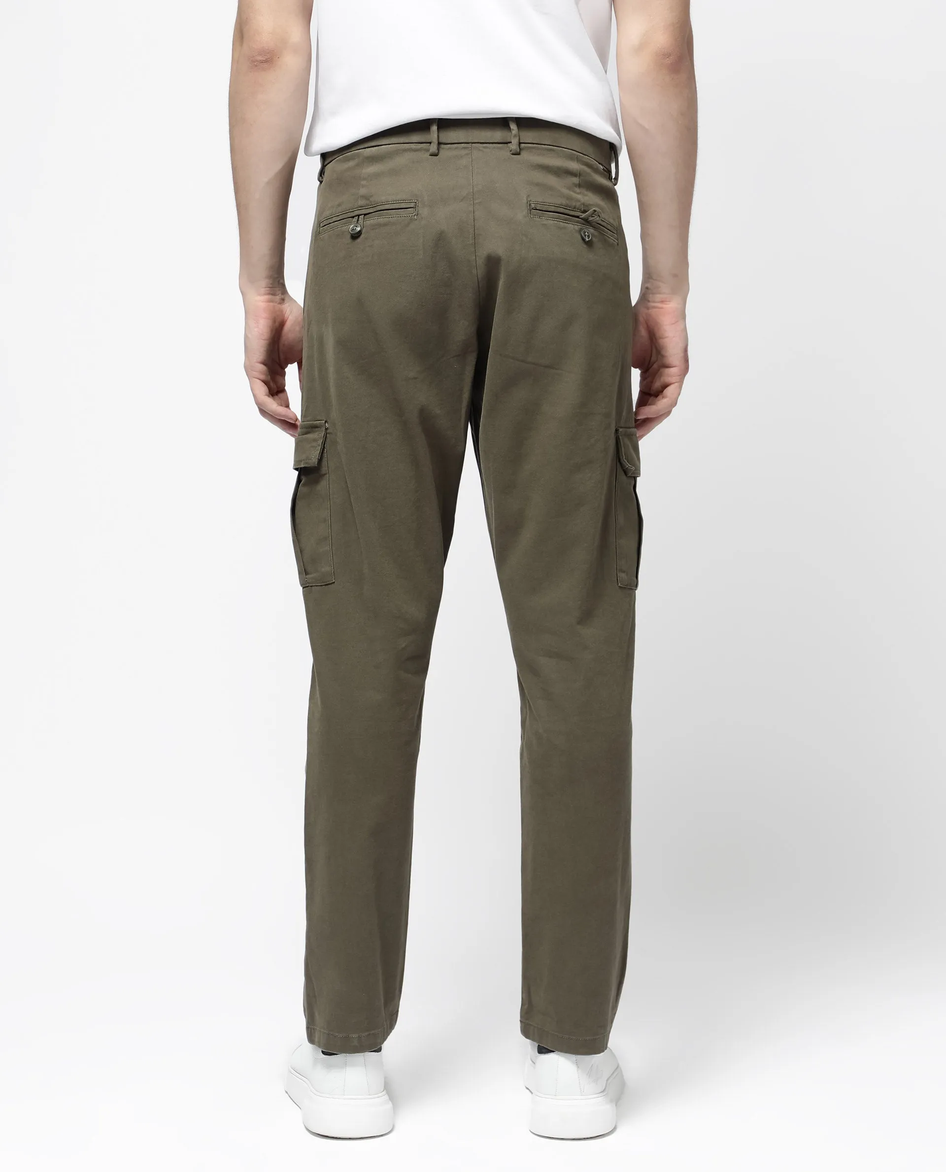 Rare Rabbit Mens Apex Olive Cotton Linen Solid Cargo Style Regular Fit Trouser