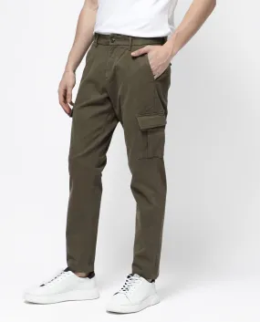 Rare Rabbit Mens Apex Olive Cotton Linen Solid Cargo Style Regular Fit Trouser