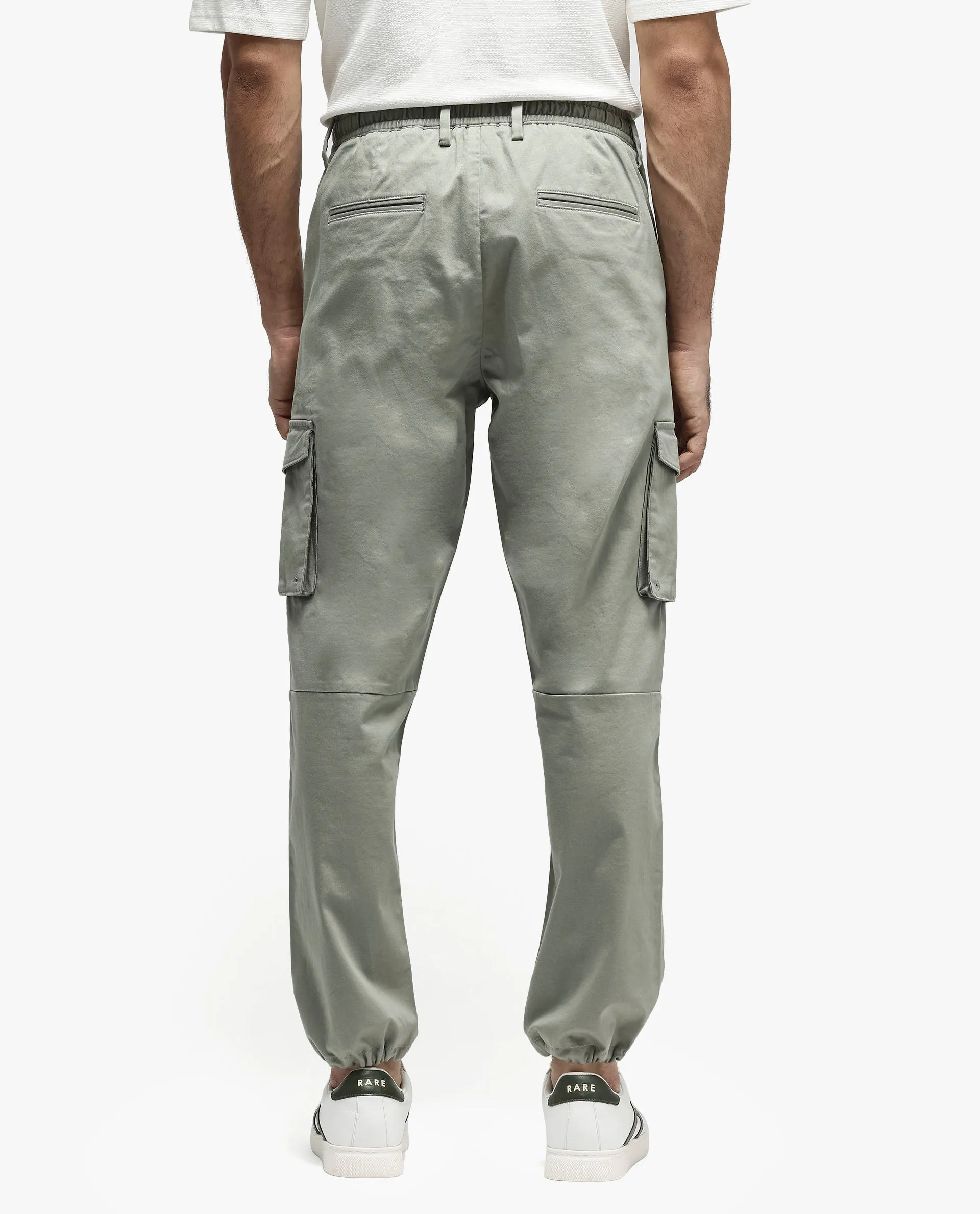 Rare Rabbit Men's Maks Dusky Olive Drawstring Closure Mid-Rise Relaxed Fit Solid Trouser