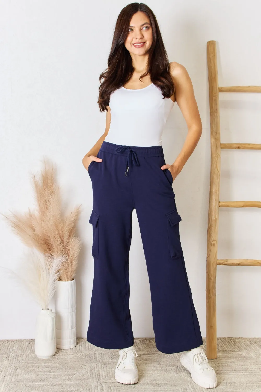 RISEN Drawstring Relaxed Cargo Wide Leg Pants