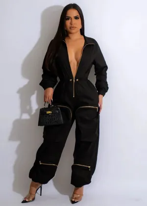 Safari Design Front Zipper Fly Pocket Cargo Jumpsuits