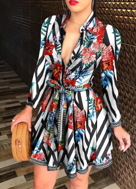 Sexy Womens Casual Dresses Fashion Women Shirt Skirts Long Sleeve Tops Vestidos Designer Dressing Colorful Painted One-piece Skirt Working Blouse