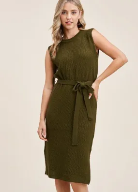 Sleeveless Textured Side-Slit Sweater Dress