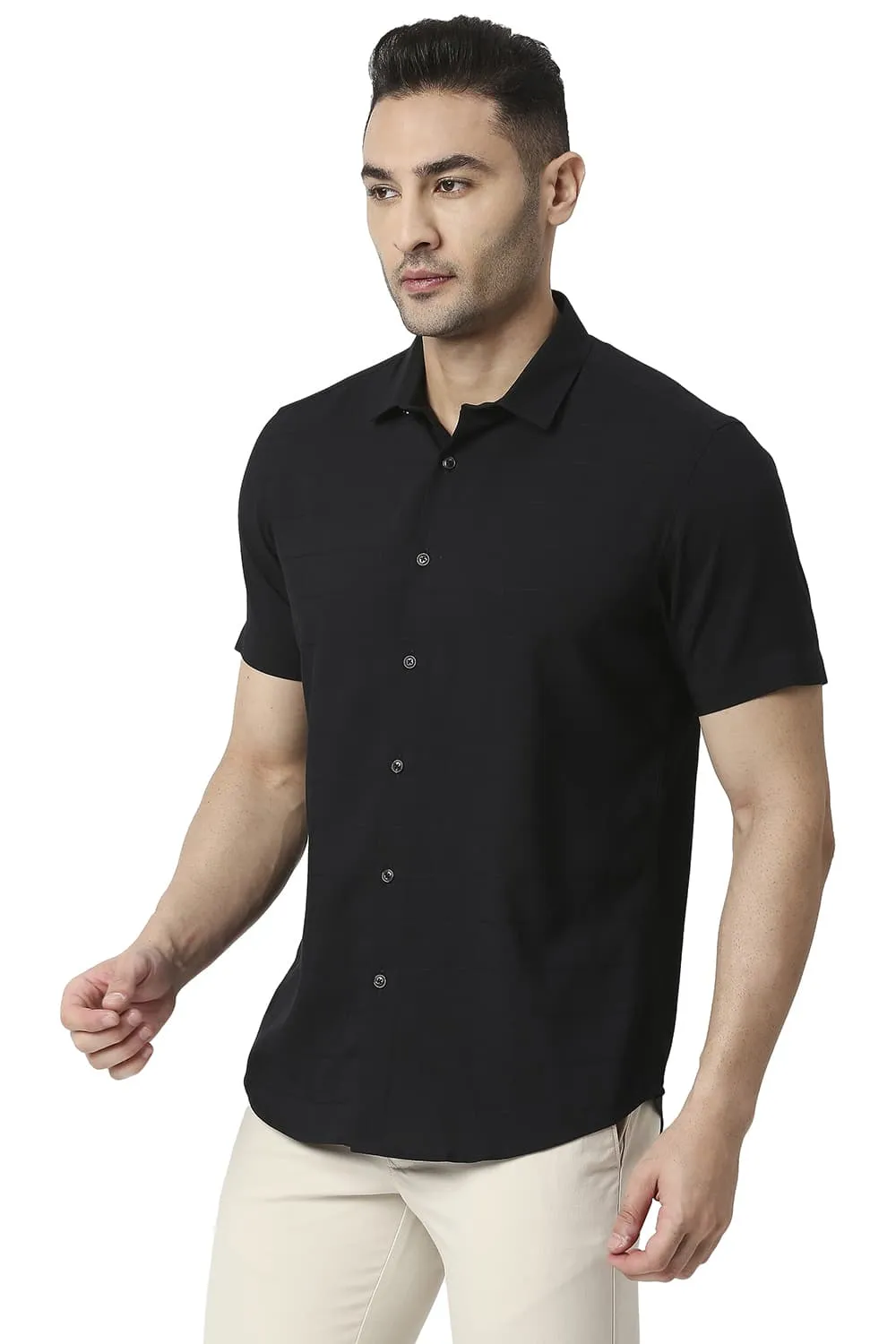 Slim Fit Tencel Poly Stretch Halfsleeves Shirt