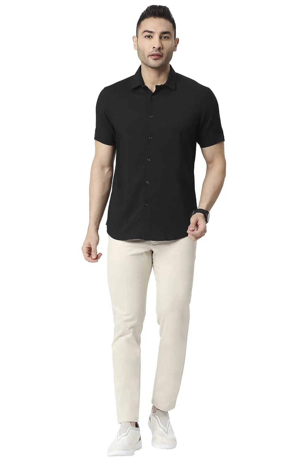 Slim Fit Tencel Poly Stretch Halfsleeves Shirt