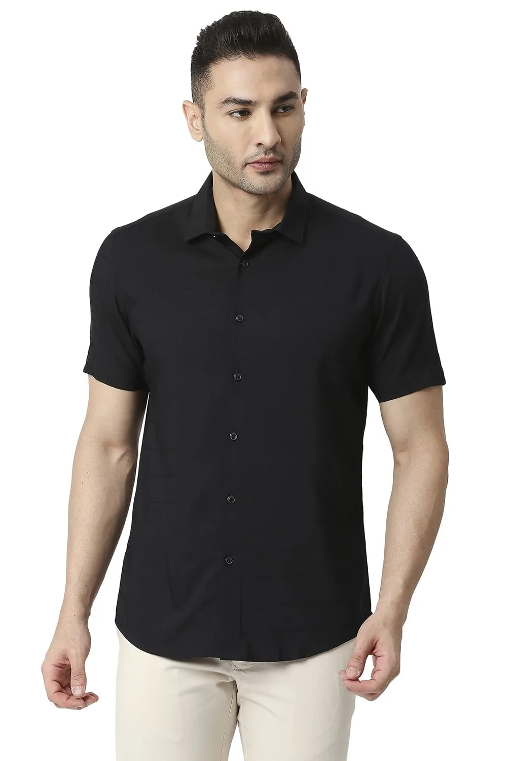 Slim Fit Tencel Poly Stretch Halfsleeves Shirt