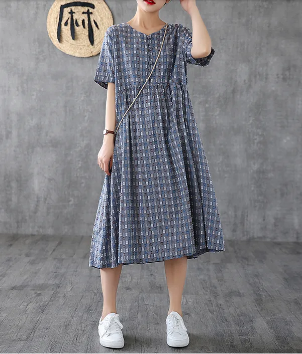 Striped Long Sleeve Summer Spring Cotton Linen Women Dresses DZA20692