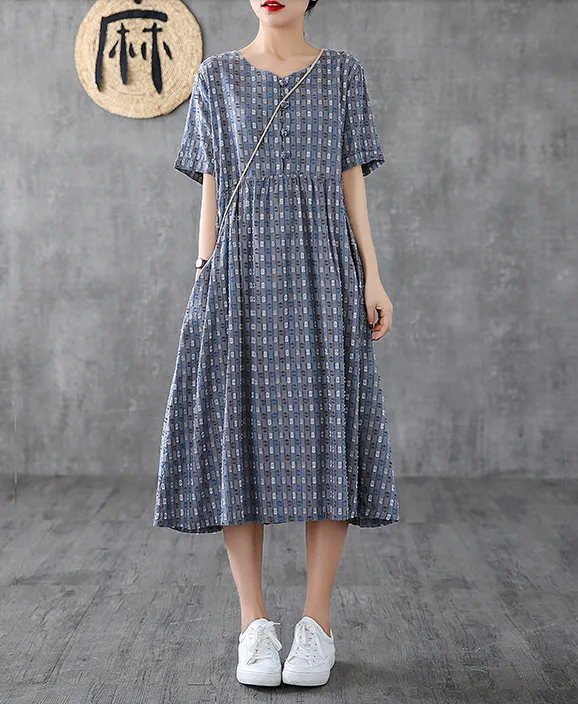 Striped Long Sleeve Summer Spring Cotton Linen Women Dresses DZA20692