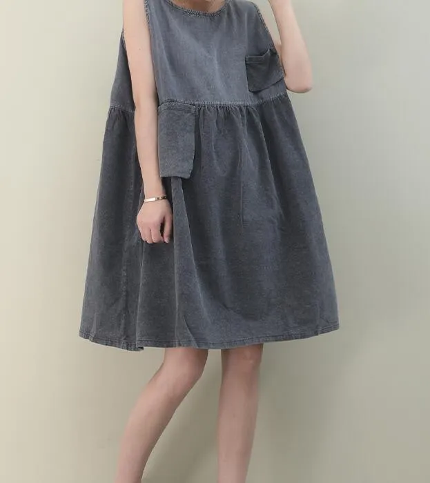 Summer Cotton Spring Women loose Shirts Dresses Sleeveless DZA05095