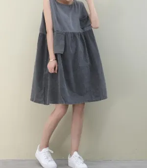 Summer Cotton Spring Women loose Shirts Dresses Sleeveless DZA05095