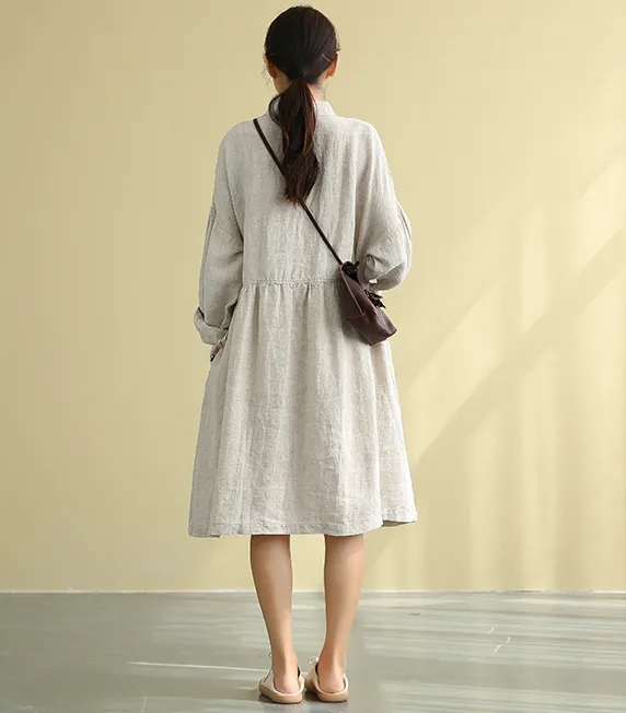 Summer  Spring Linen  Women loose Dresses DZA05222