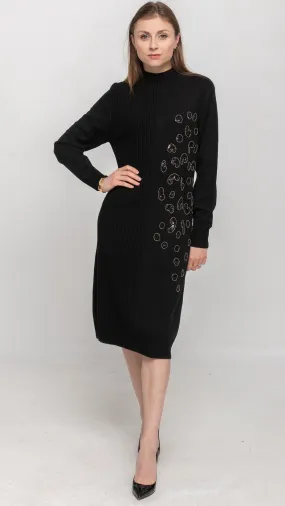 Sweater Dress with Sequin on Front in Black