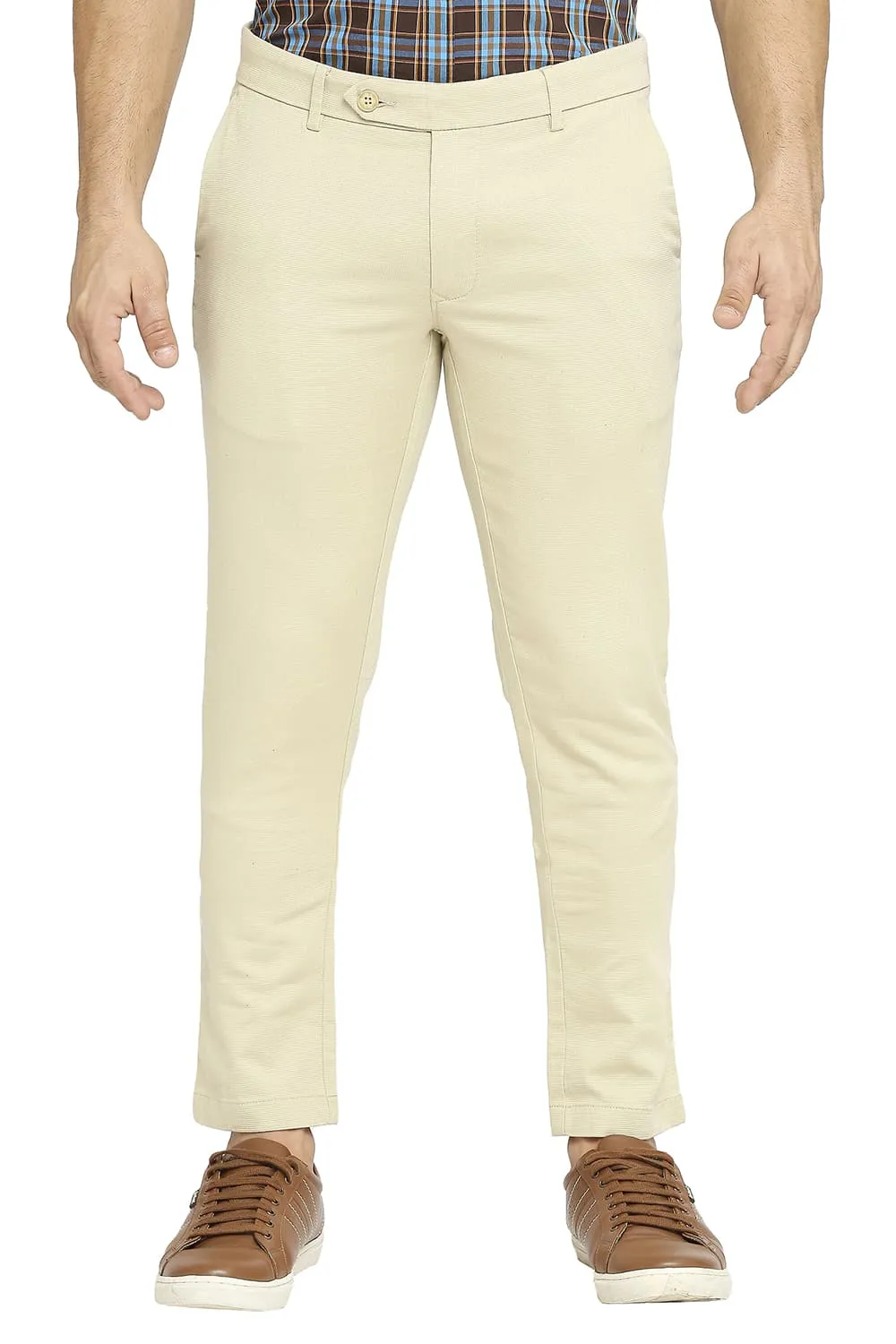 Tapered Fit Cotton Tencel Stretch Dobby Trousers