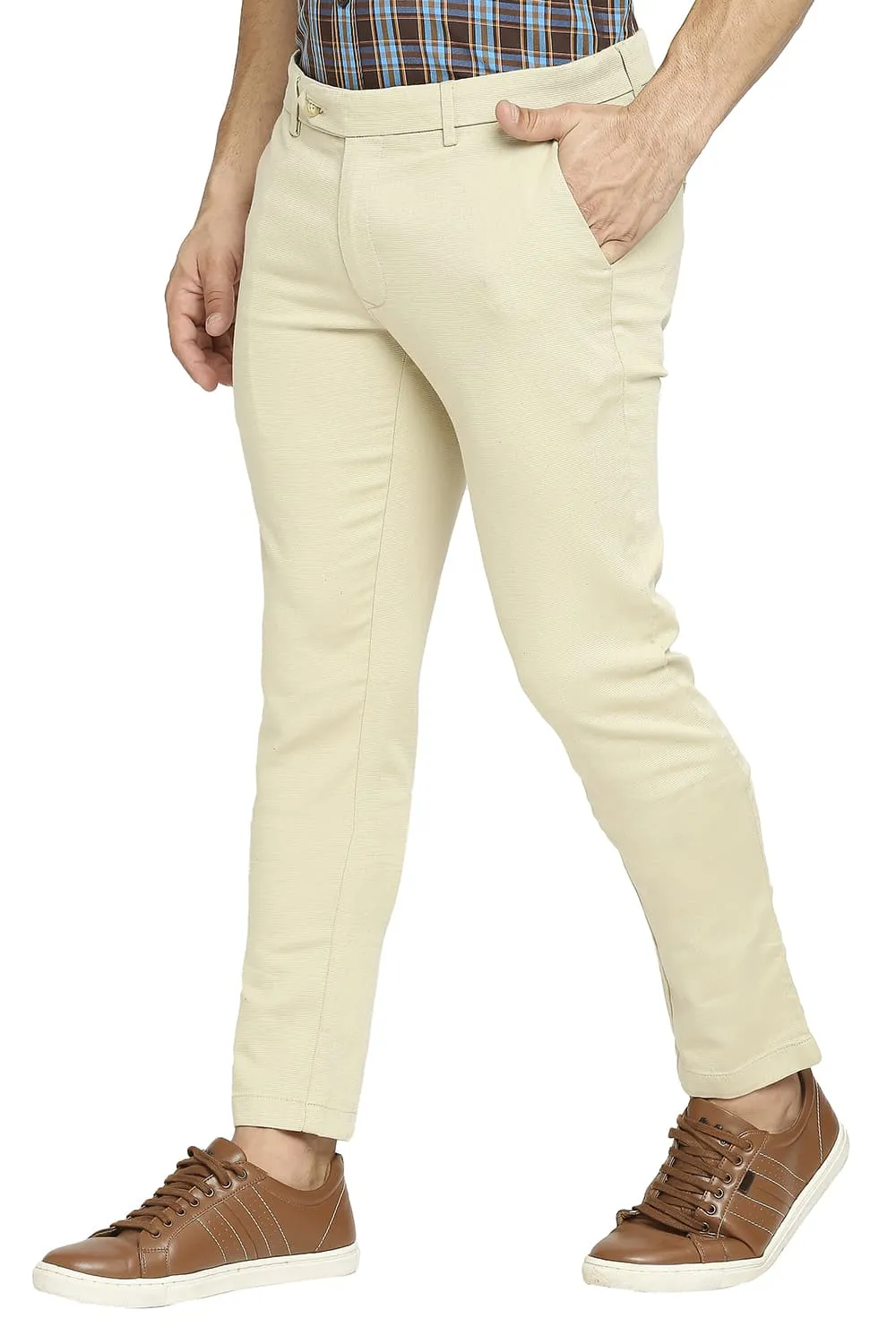 Tapered Fit Cotton Tencel Stretch Dobby Trousers