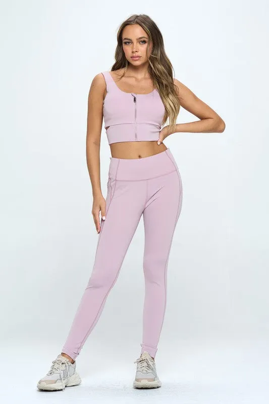 TEEK - Zip Up Crop Sports Tank Top Set