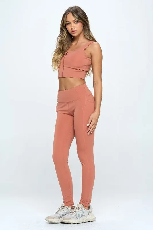 TEEK - Zip Up Crop Sports Tank Top Set