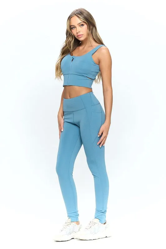 TEEK - Zip Up Crop Sports Tank Top Set