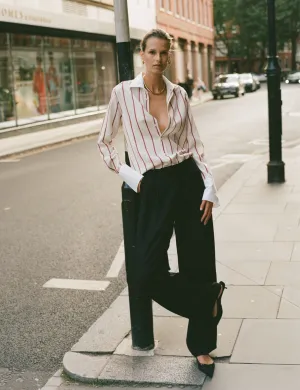 The Boyfriend Exaggerated Cuff: Tencel, Burgundy Stripe