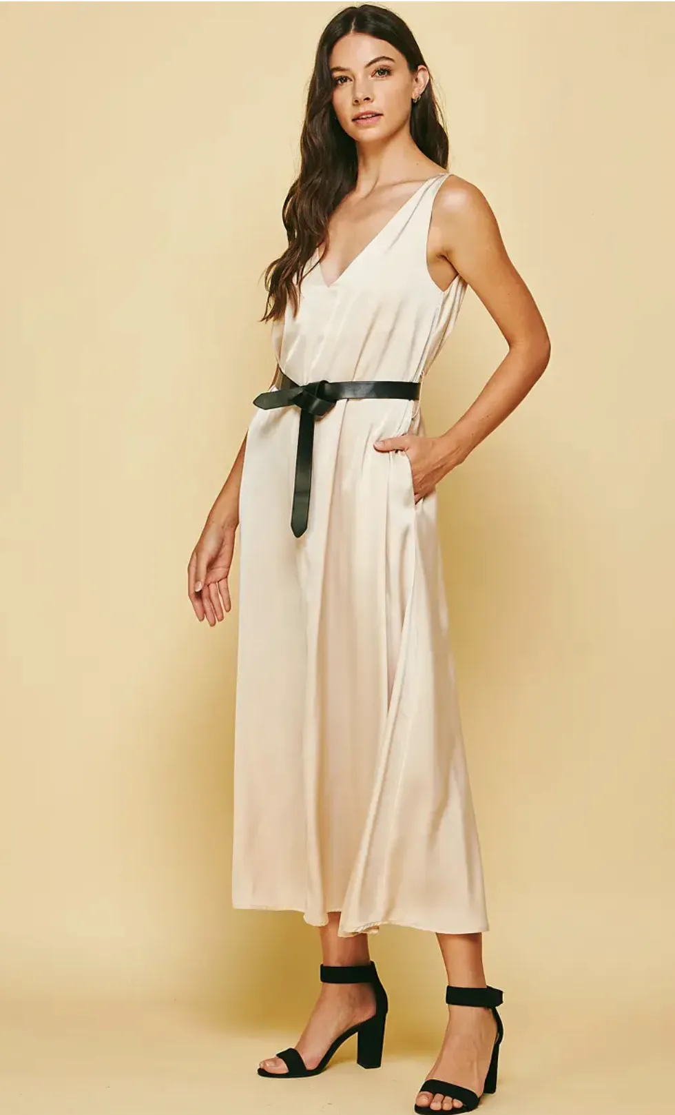 The Cassidy Belted Slip Dress - Champagne