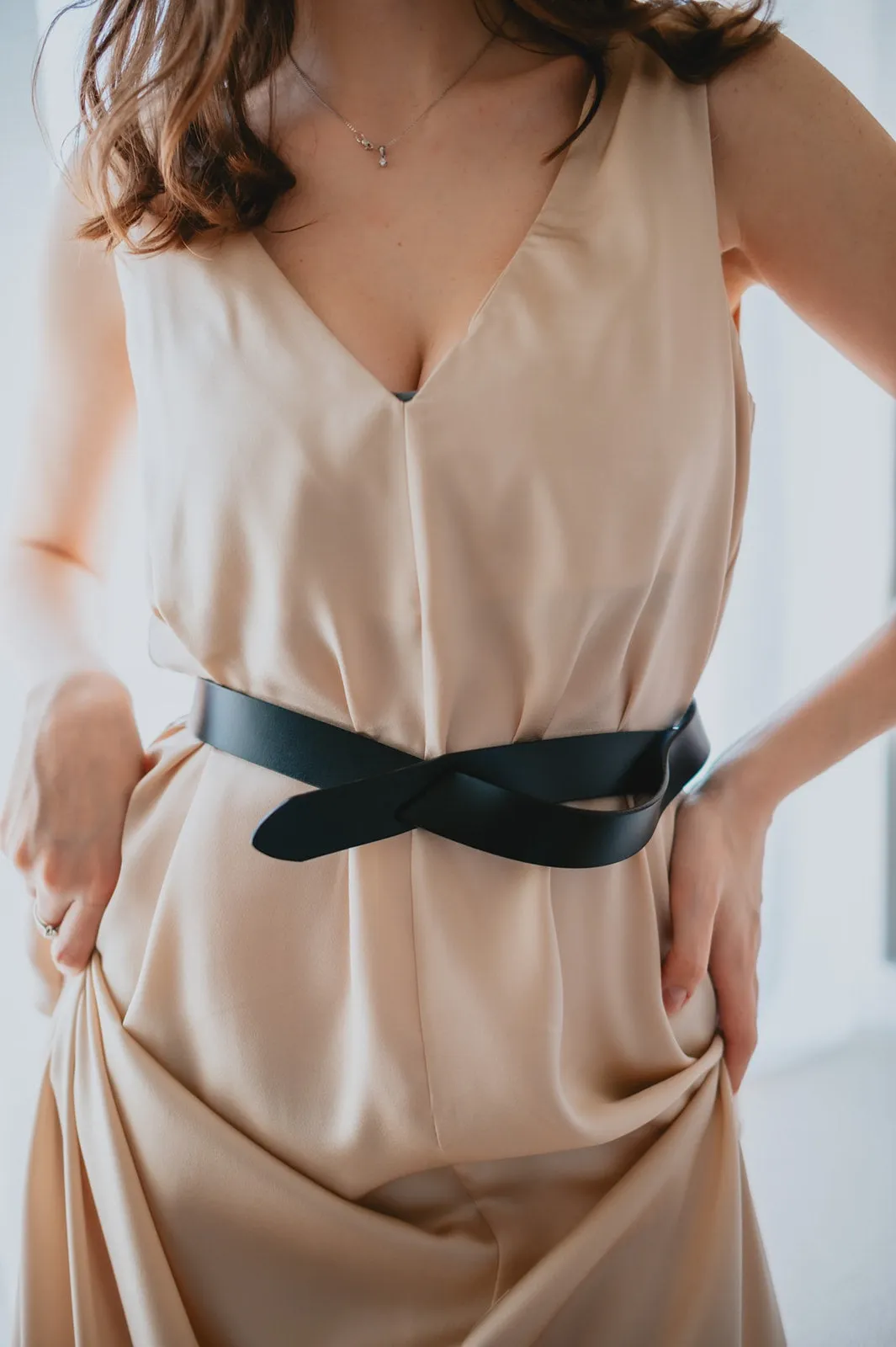 The Cassidy Belted Slip Dress - Champagne