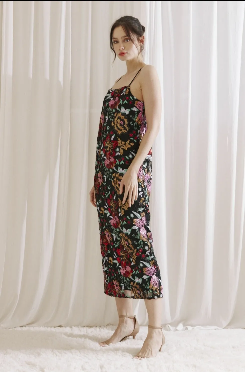 The Miriam Floral Sequin Midi Dress