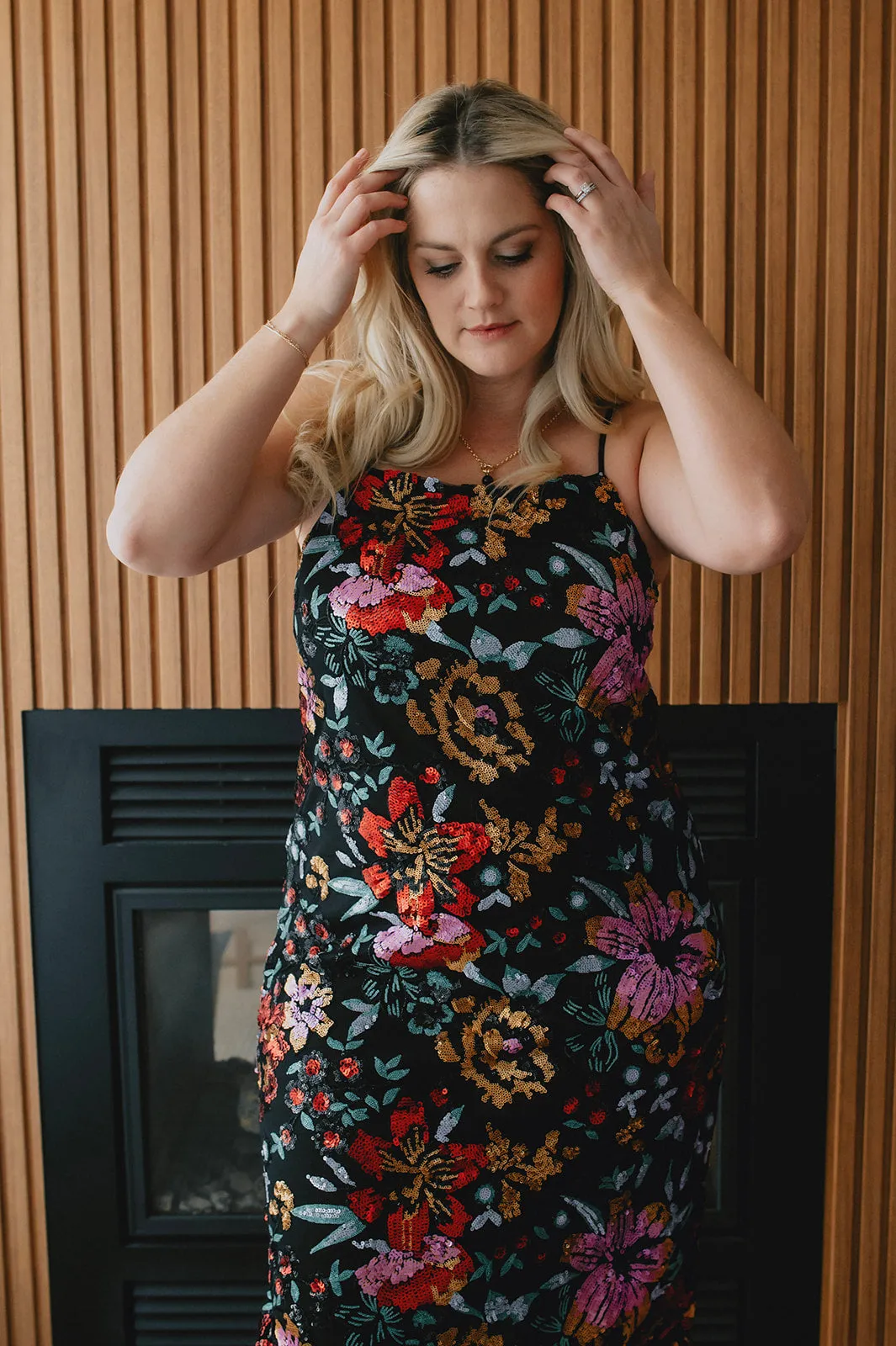 The Miriam Floral Sequin Midi Dress