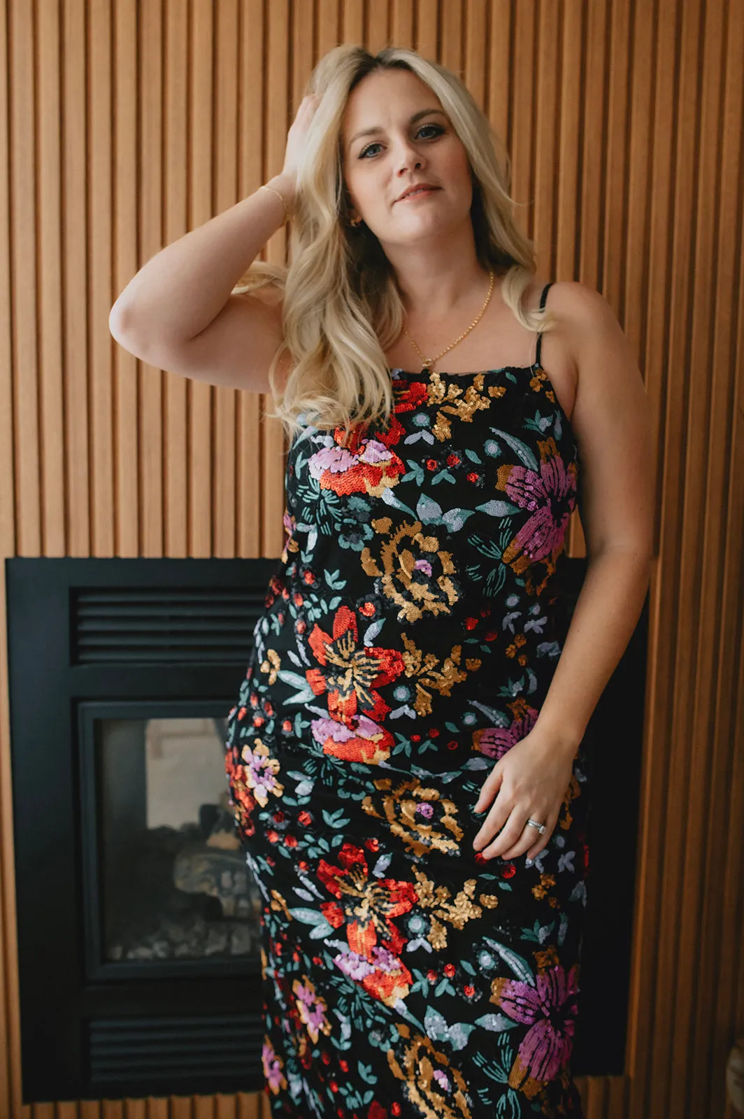 The Miriam Floral Sequin Midi Dress