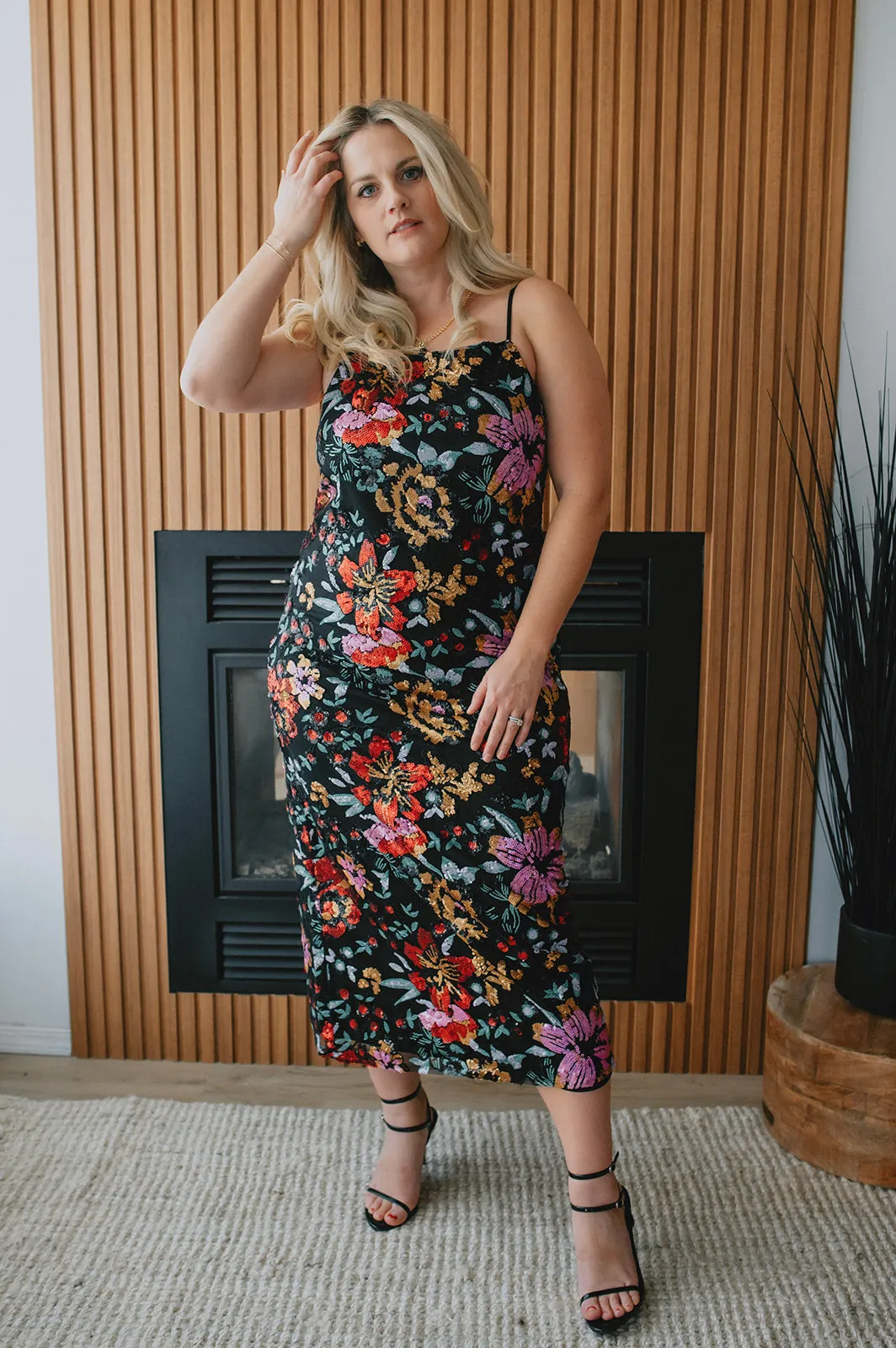 The Miriam Floral Sequin Midi Dress