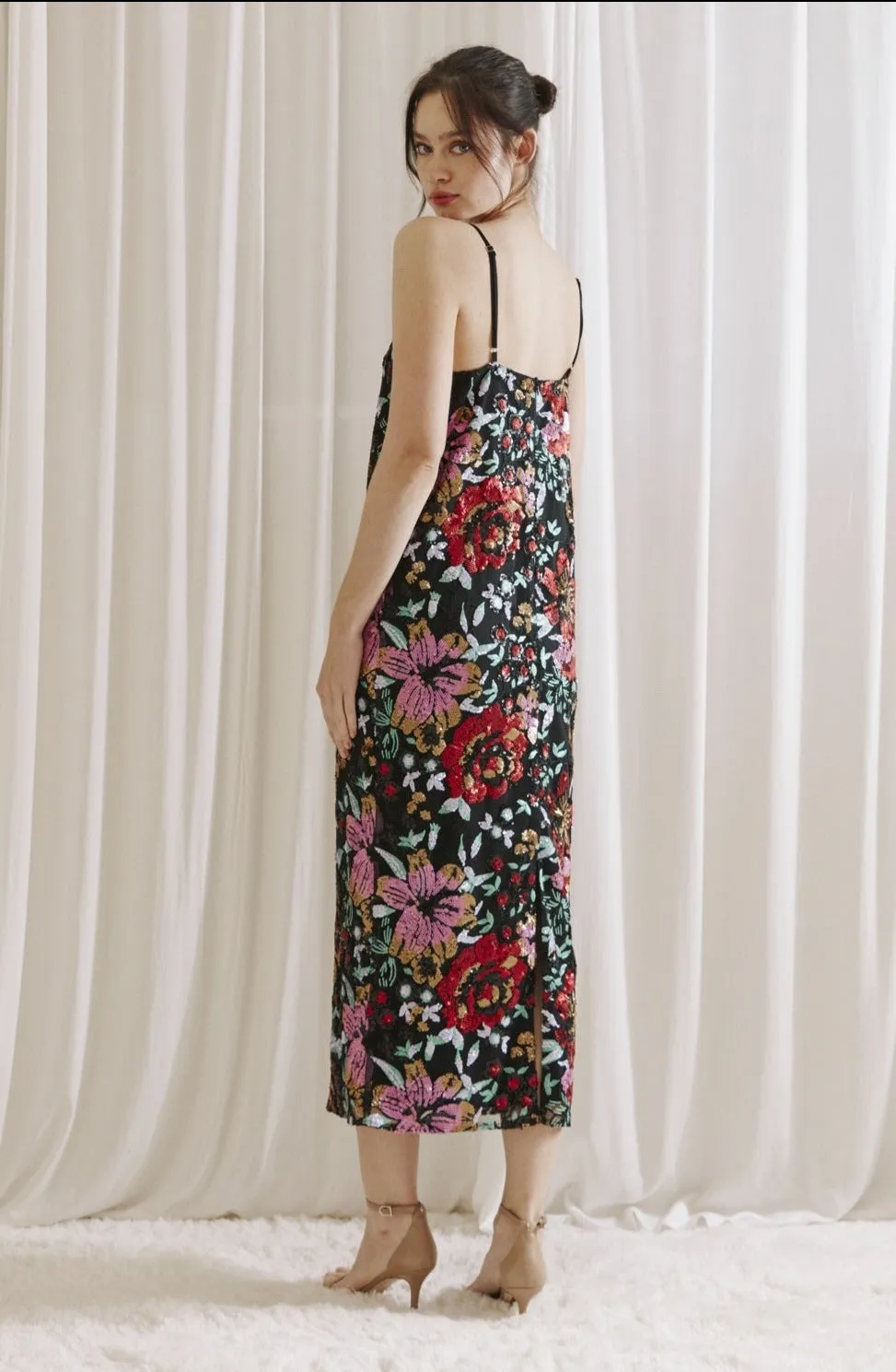 The Miriam Floral Sequin Midi Dress