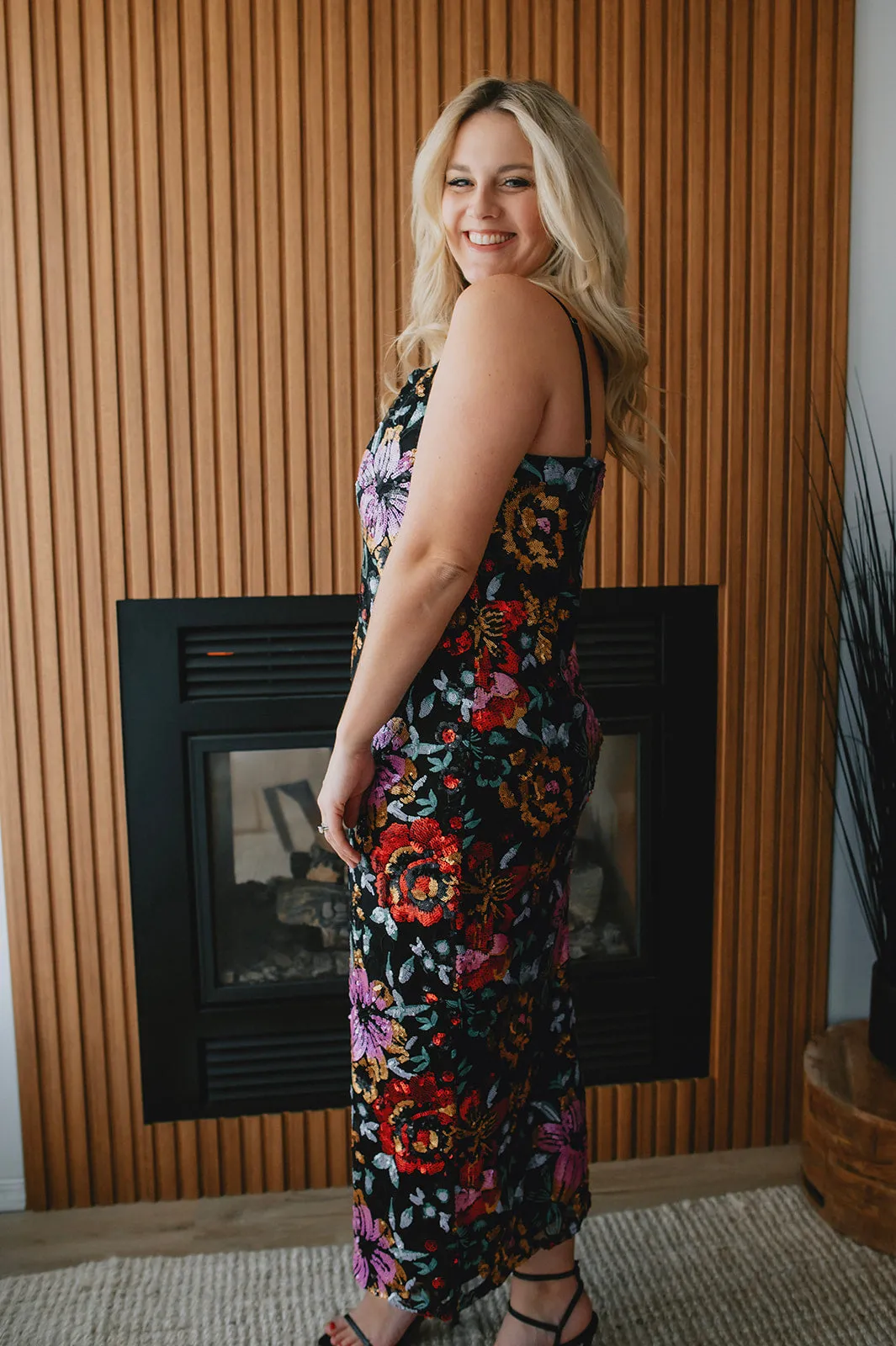 The Miriam Floral Sequin Midi Dress