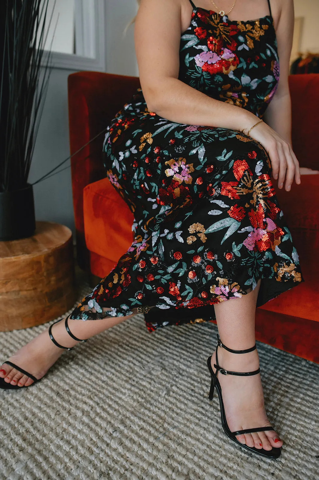 The Miriam Floral Sequin Midi Dress