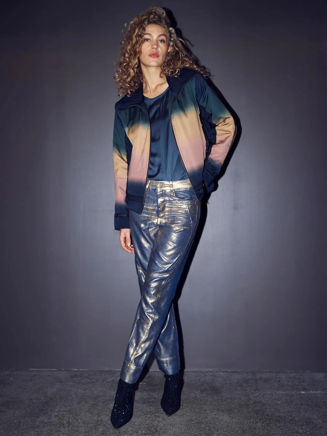 Vanea Tencel Metallic Trousers - Navy Mix