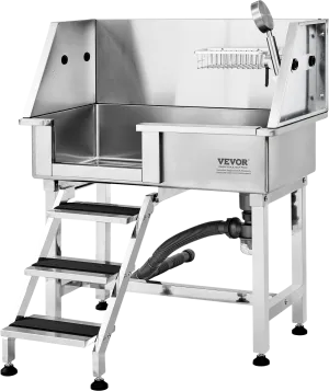 Vevor 34" Dog Grooming Tub Stainless Steel 220 Lbs. Capacity with Left Door and Stairs New