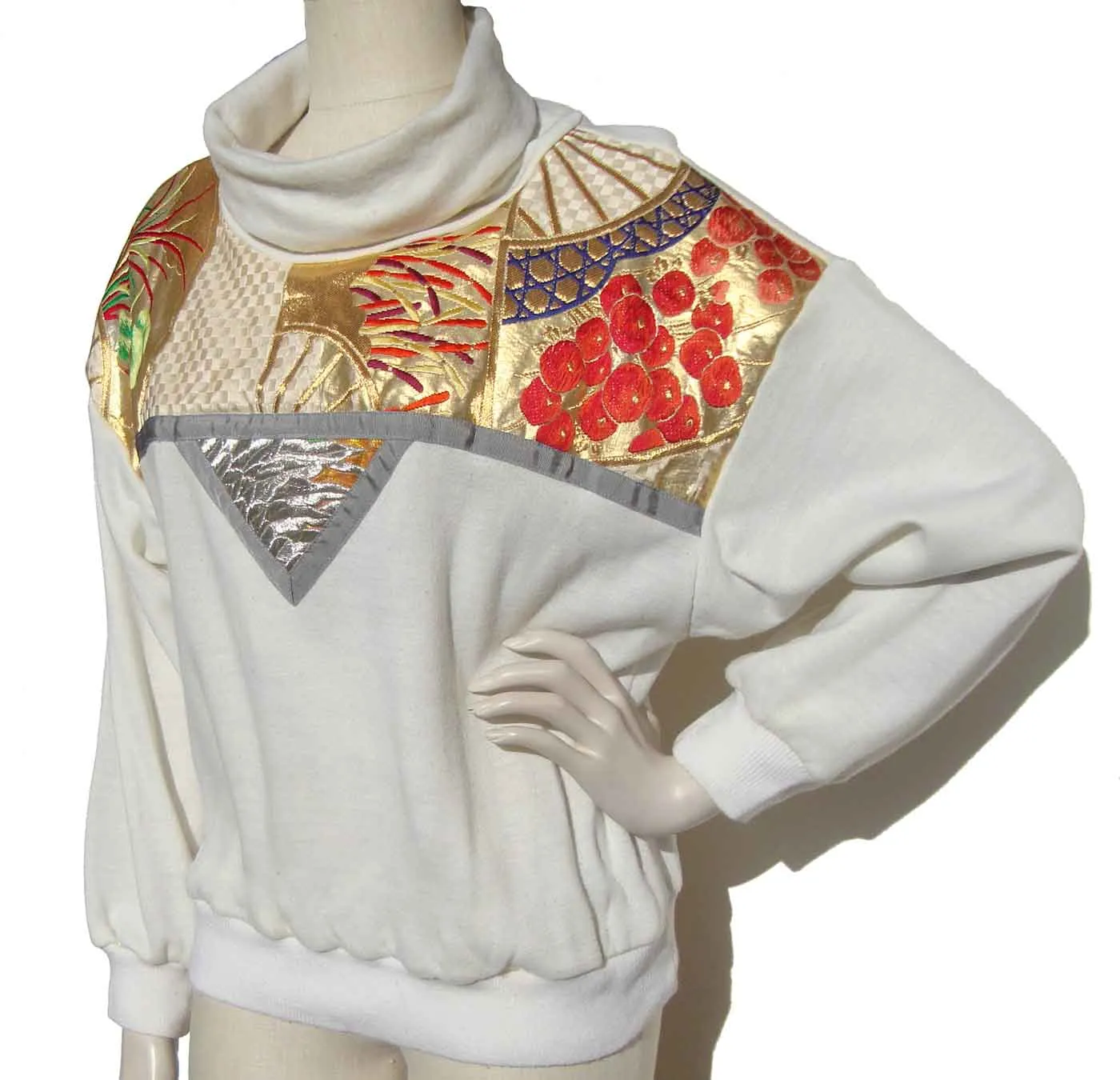 Vintage 80s Sachi Sweatshirt Kimono Brocade Oversized Pullover M / L