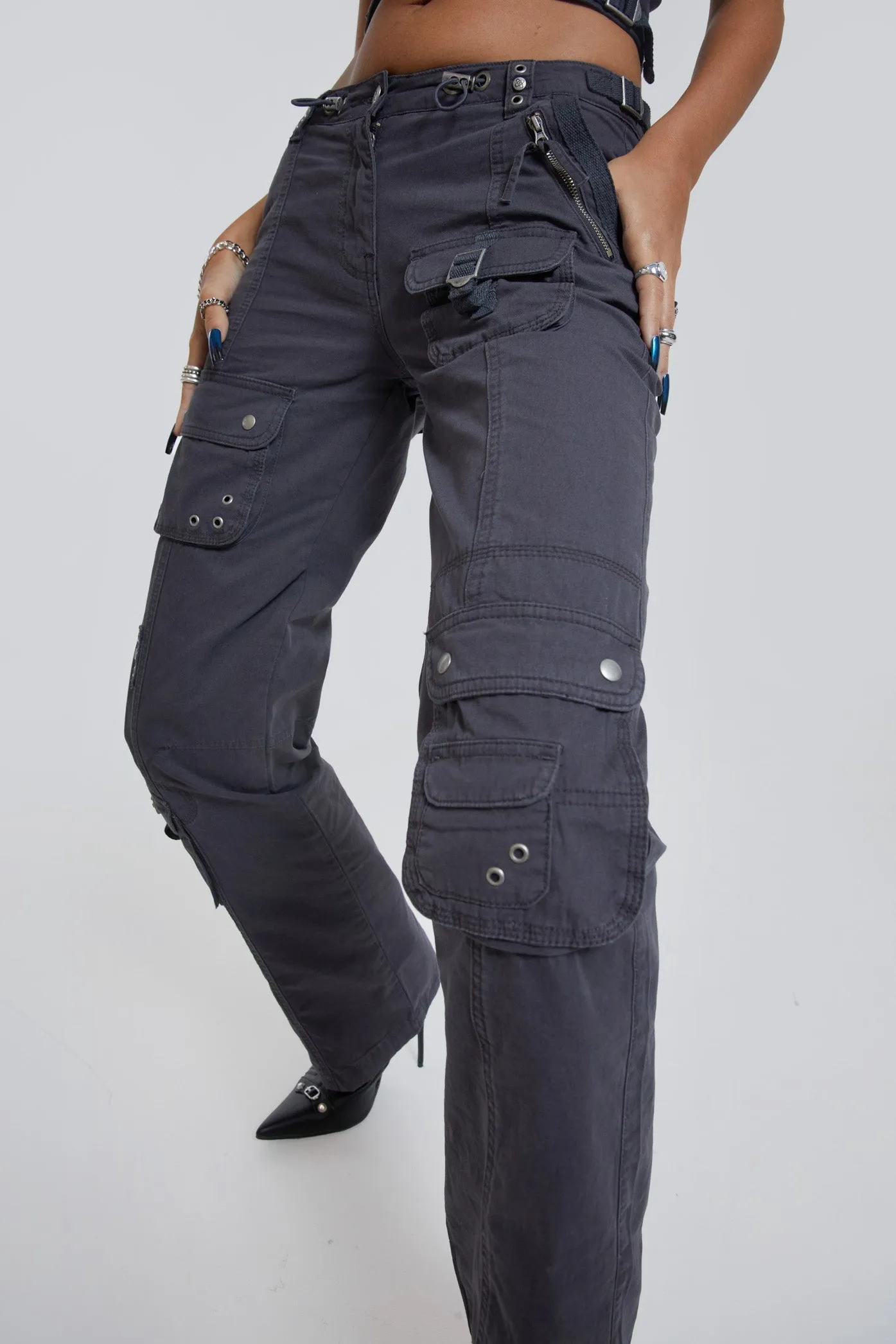 Vintage Grey Low Rise Cargo Pants